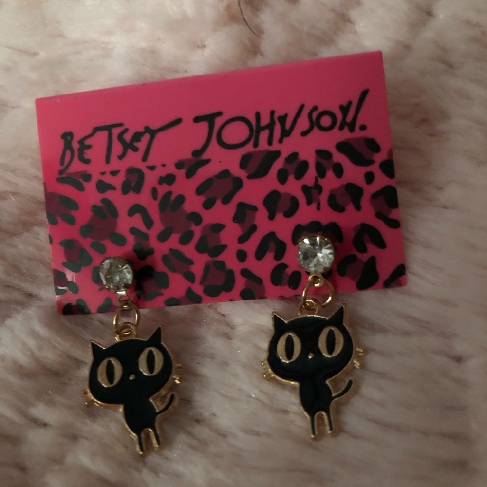 NWT Betsey Johnson Black Cat Earrings - Picture 3 of 5